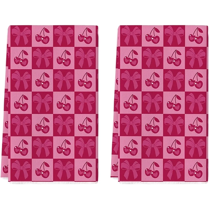 Juego de 2 toallas de cocina con diseño de lazo a cuadros y cerezas, 40 cm x 60 cm, la mejor toalla de cocina, toalla de cocina divertida, paño de limpieza suave súper absorbente, toalla de cocina para cocinar y hornear, toalla de mano, paño de limpieza, paño para lavar platos, decoración de cocina, decoración de sala de estar, artículos esenciales para la cocina, artículos esenciales para el hogar