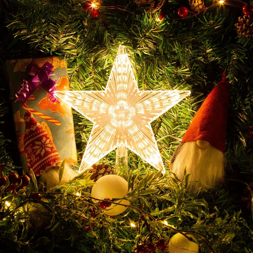 Luminous Christmas Tree Topper Lighted Star Battery Operated Christmas Decoration Ornament for Home Decor Holiday Party Outdoor