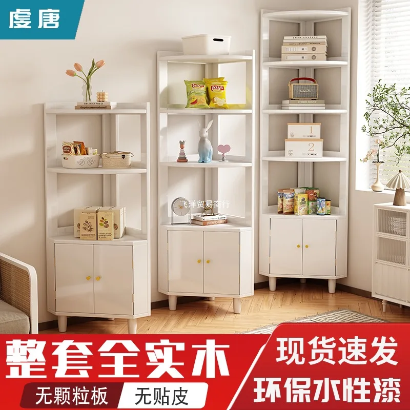 All solid wood corner bookshelf floor storage rack study storage rack