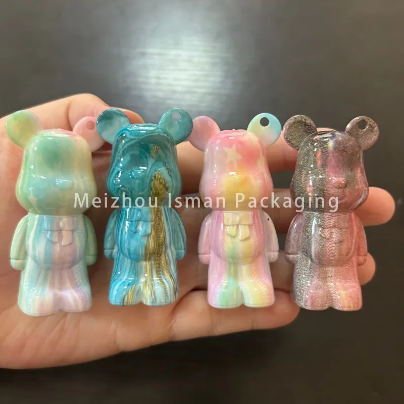 50개 2ML 독특한 곰돌이 모양 립글레이즈 병, 사랑스럽고 창의적인 마우스 립글로스 빈 용기 튜브 (열쇠고리 구멍 포함)