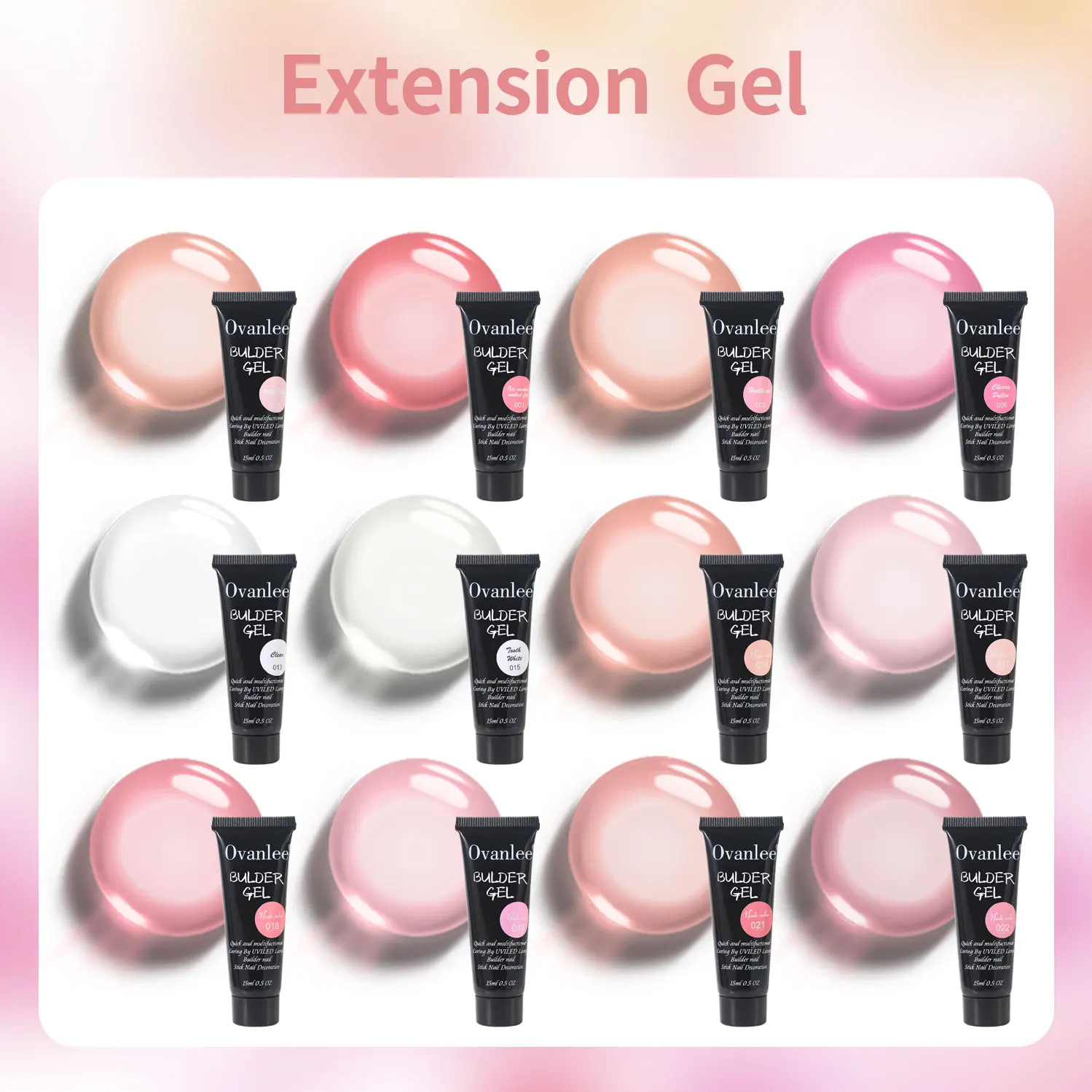 

Ovanlee 12pcs per set nail crystal extension adhesive UV solid, paper free quick extension model adhesive 30ml