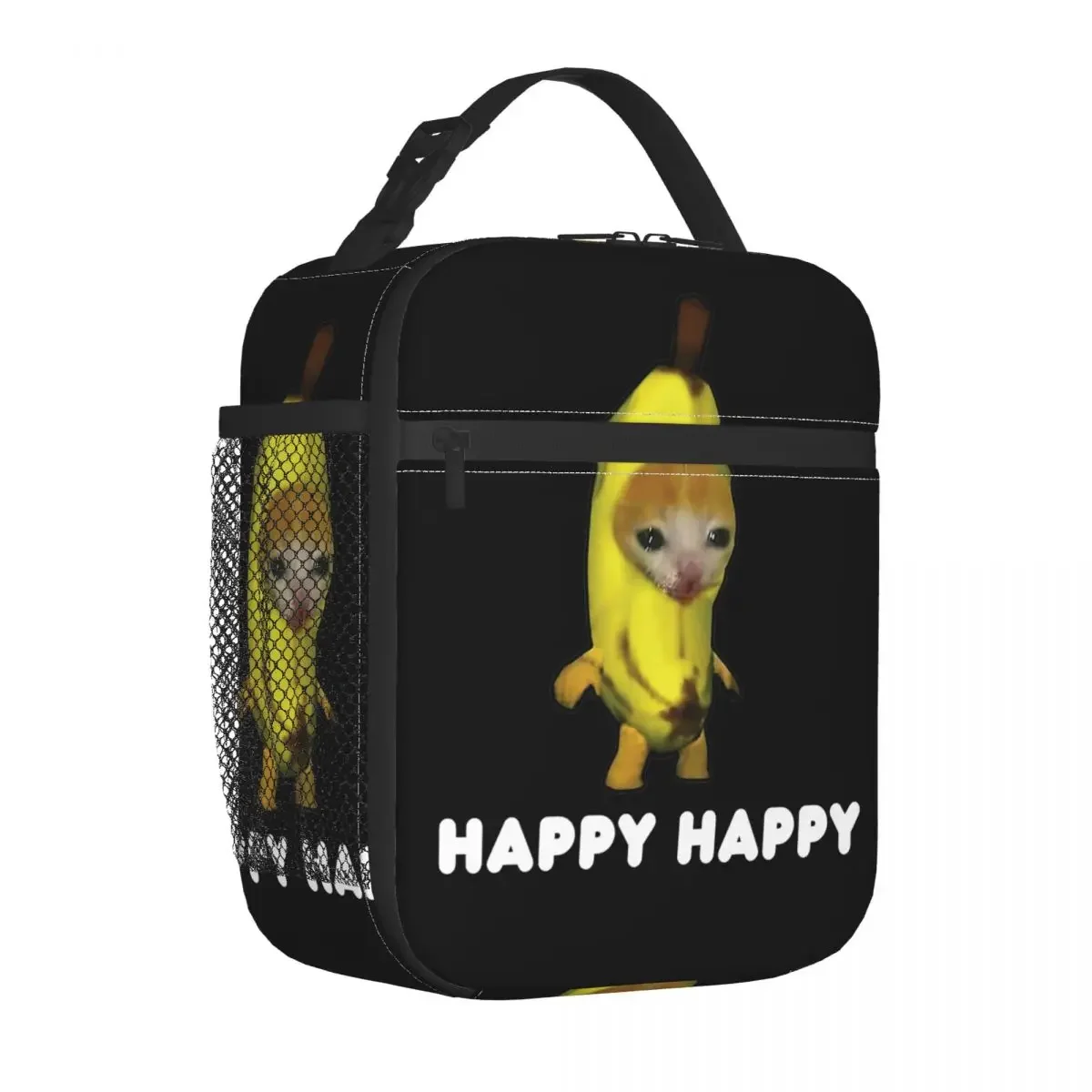 Happy Banana Cat Meme Insulated Lunch Bag Large Meal Container Thermal Bag Tote Lunch Box Work Travel Men Women