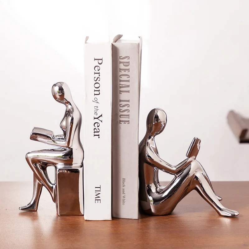 

KEMORELA 2PCS Ceramic Reading Figure Statue, Home TV Wine Cabinet Office Ornament, Living Room Decoration
