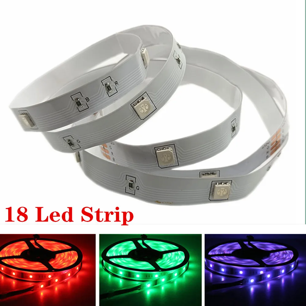 SMD 5050 RGB Strip LED Tidak Tahan Air 1M 18LED DC 12V Merah Hijau Biru Strip Lampu LED