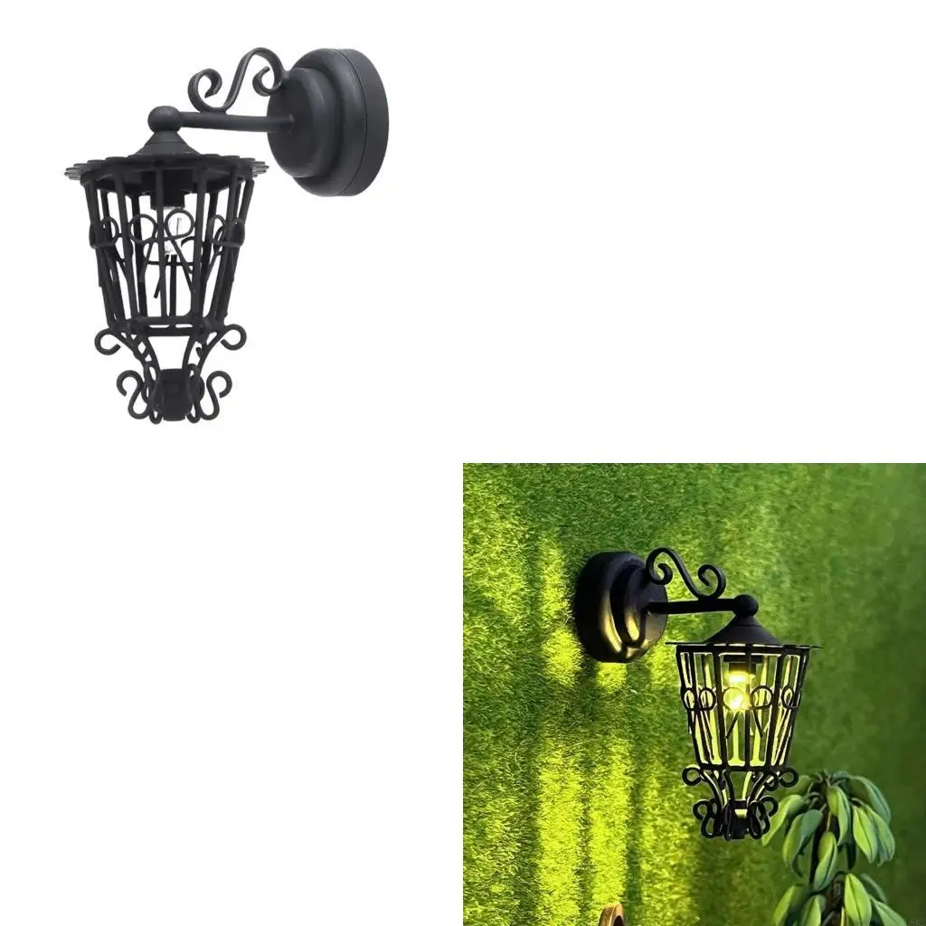 

Miniature LED Wall Sconce 1/12 Black Hollowed Dollhouses Wall Lamp Realistic Garden Lamp for Dollhouses Scene Displaying L8RB