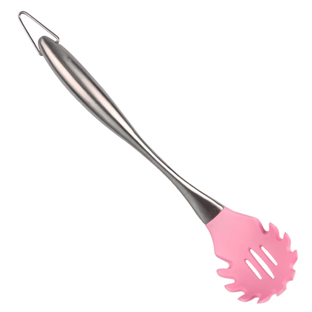 

Stainless Steel Handle Silicone Spaghetti Spoon Pink Deepened Colander Non-Stick Cooking Tool Kitchen Pasta Server Slotted Spoon