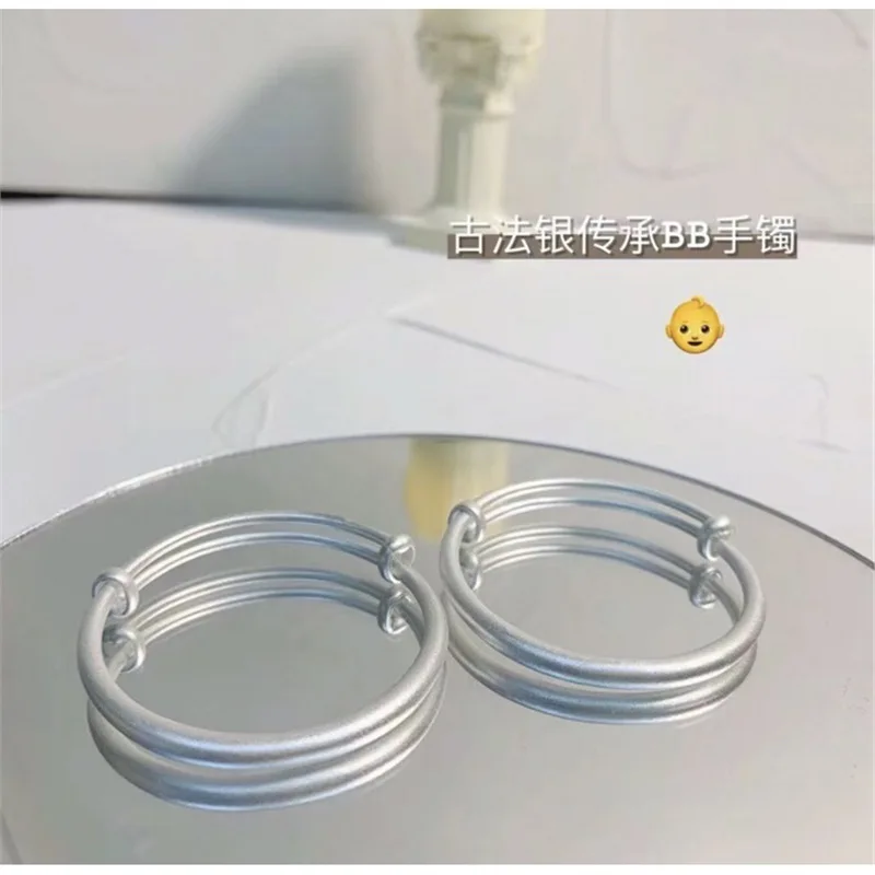 New Bracelet Ancient Method Plain Ring Smooth Solid Push-Pull Silver S999 Bangle