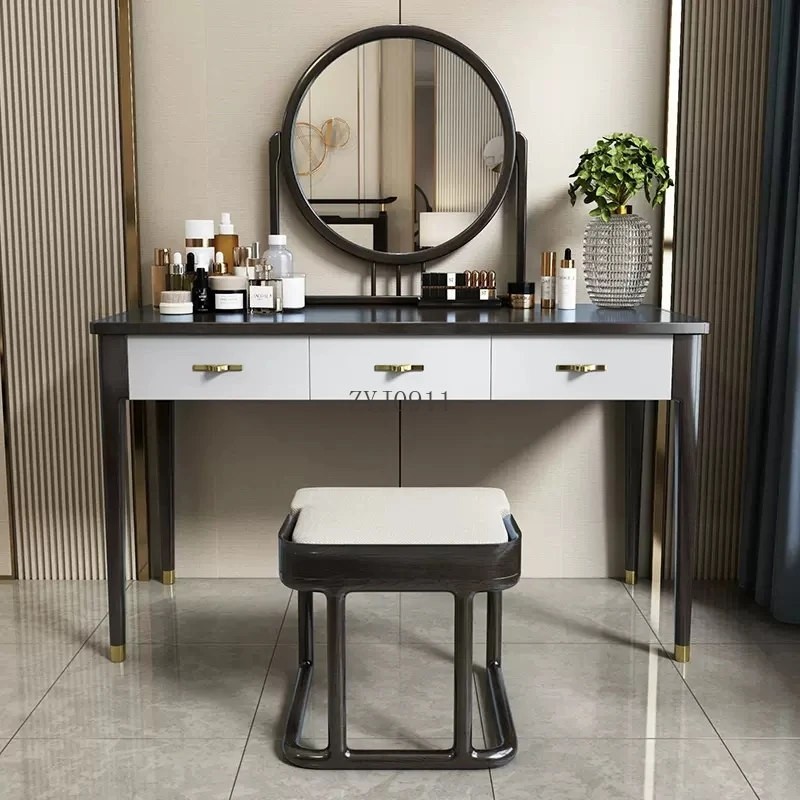 *طاولة زينة صينية جديدة، وطاولة زينة لغرفة النوم، وخزانة تخزين بإطار من الخشب الصلب المتكامل