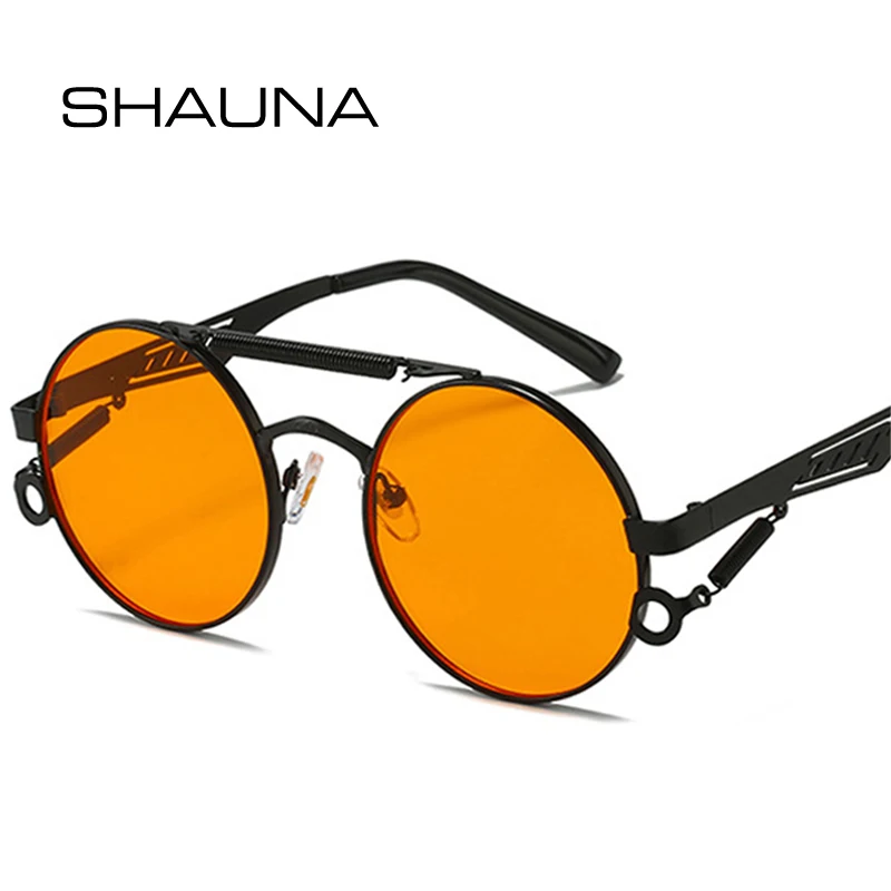 SHAUNA Retro metalowe podwójne mostki okrągłe okulary przeciwsłoneczne damskie modne gradientowe lustrzane okulary męskie modne Punk wiosenne okulary przeciwsłoneczne