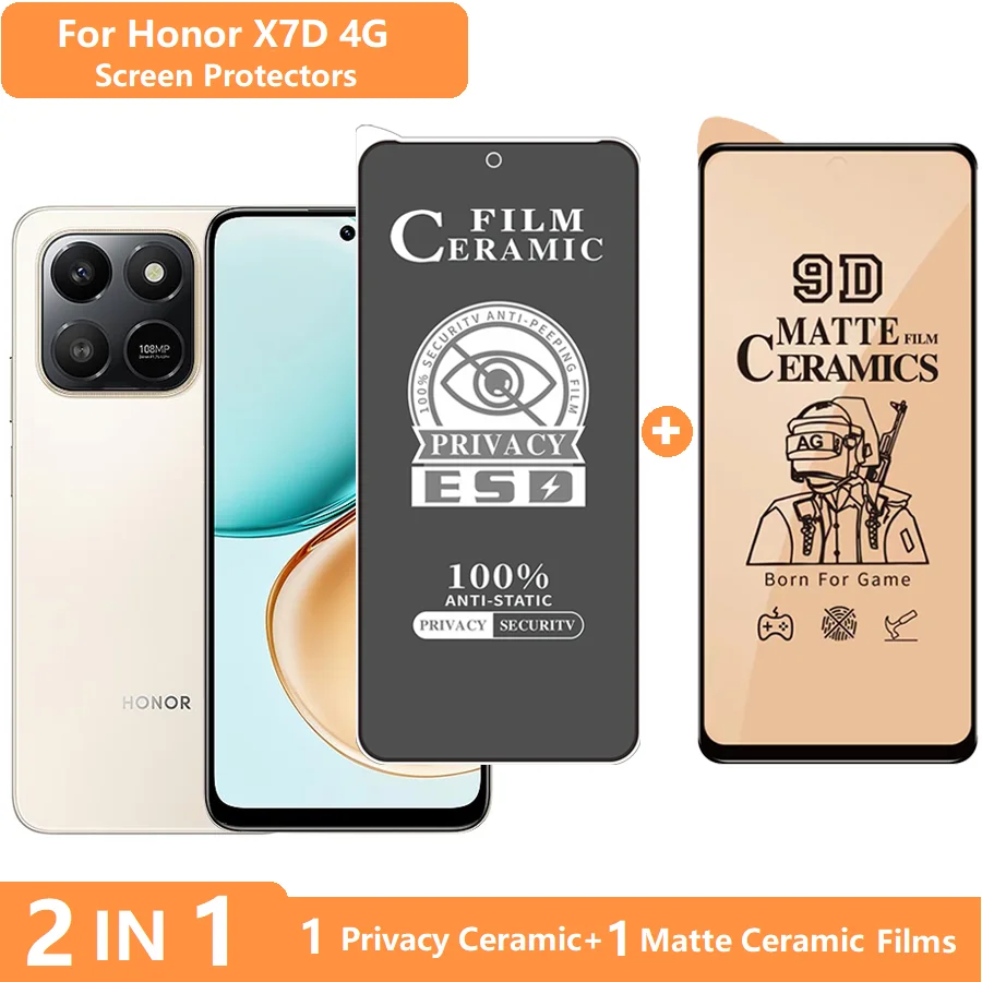 

2-in-1 For Honor X7d Screen Protector Honor X7/X7A/X7B/X7D Tempered Glass Privacy Film + Soft Ceramic Matte Film Anti Scratch