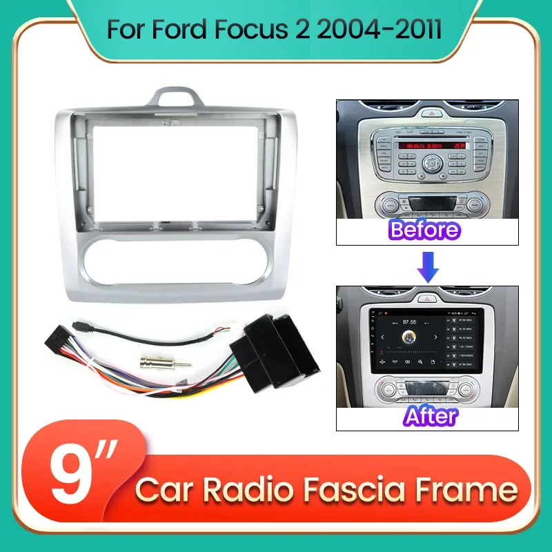 9-Zoll-Autoradio-Rahmen-Kabel-Armaturenbrett-Montagesatz für Ford Focus 2 2004–2011 Lünette Frontplatte Android 2 Din Stereo-Kunststoff-Blende