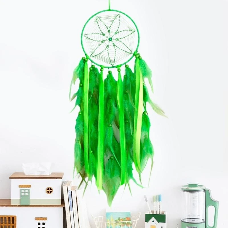 

Patricks Day Green Feathered Tassels Dreamcatchers Wall Hanging Decors Ornament