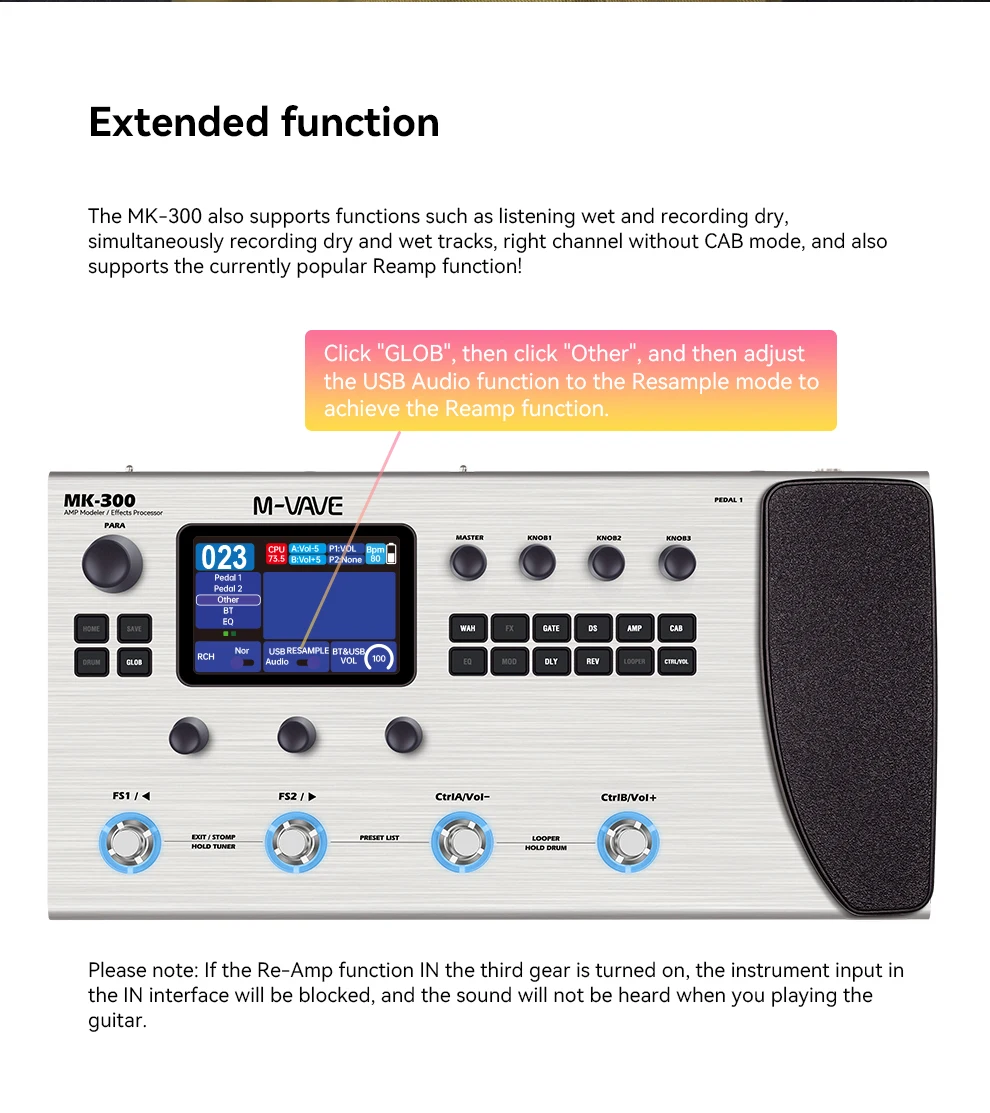 معالج M-VAVE MK-300 الشامل متعدد التأثيرات |   ANN النمذجة العصبية 120AMP/360FX بطارية 10 ساعات + 300s Looper + 128 طبل MIDI DAW