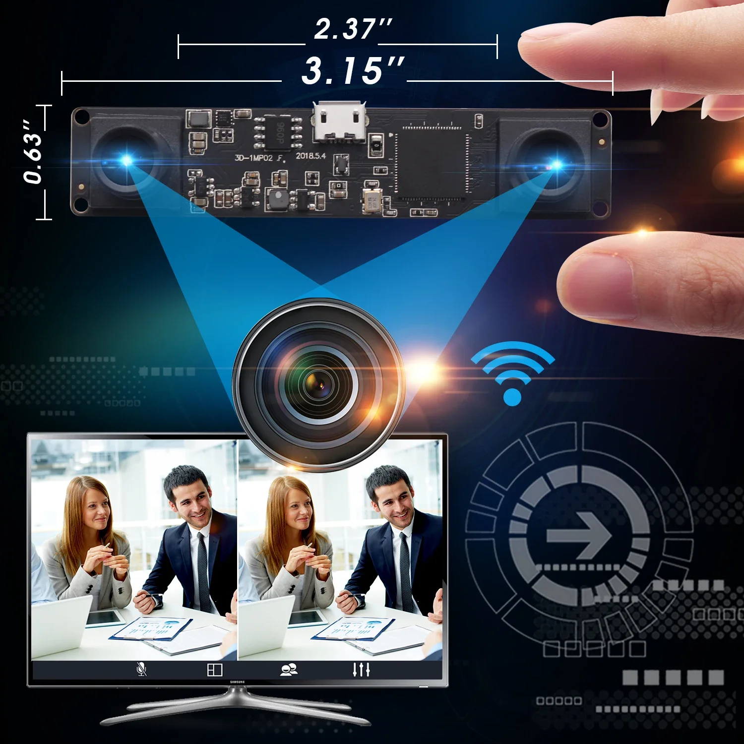 2026 ELP OEM Dual Lens Synchronous 1.3MP OV9715 MJPEG 60fps Machine Vision People Counting HD Video Camera For Robot ,VR