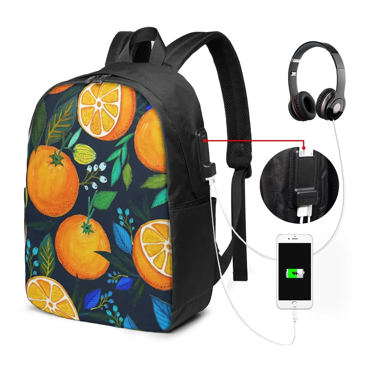 Oranges And Green Foliage Backpack Travel Notebook Bag Computer College Student School Bag Laptop Shoulder Bags for Men Women