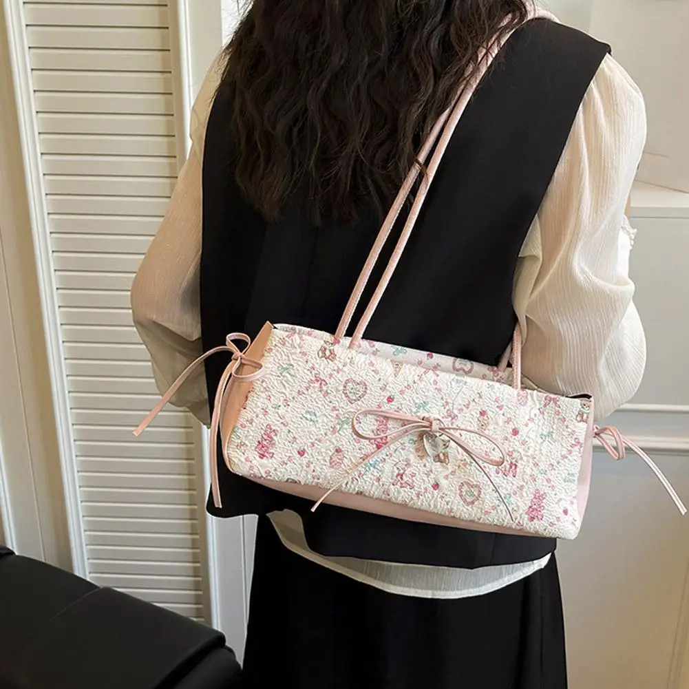 Kawaii Cute Women's Bag Sweet Style High End Underarm Cute Small Bag Print Bag Handbag Shoulder Fashion Bow Bag Single Tren B4O4