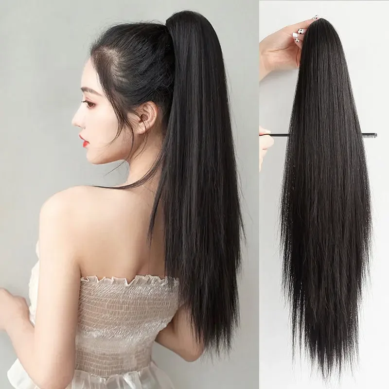 Long Straight Hair Extensions Women's Tail Smooth High Ponytail Claw Clip Style Synthetic Fiber Asian Tail Hair Extensions