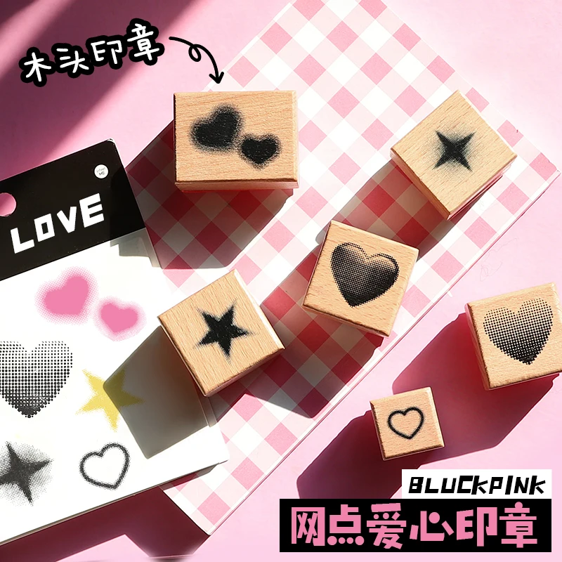 New sweet cool style wooden stamp Grid dots Hearts Stars handbook seal high value personality