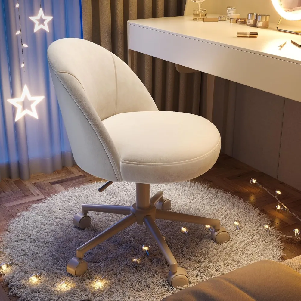

Cute Armless Desk Chair Comfy with Comfortable Lumbar Back Support, Velvet Vanity Chair with Adjustable Swivel Base