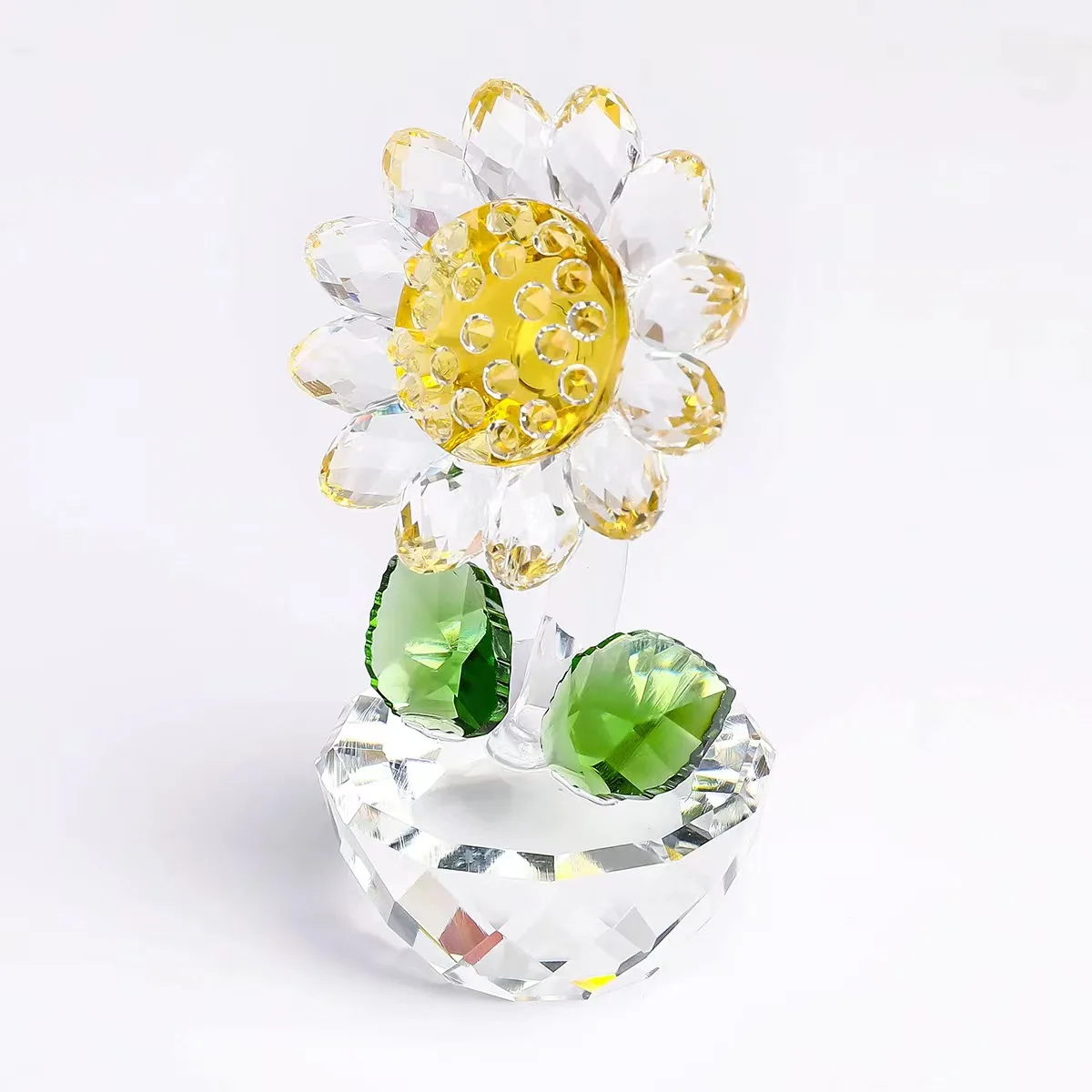 Crystal Sunflower with Bud Glass Sunflower Figurine Collectibles Small Sunflower Ornament Paperweight Table Decoration with Gift