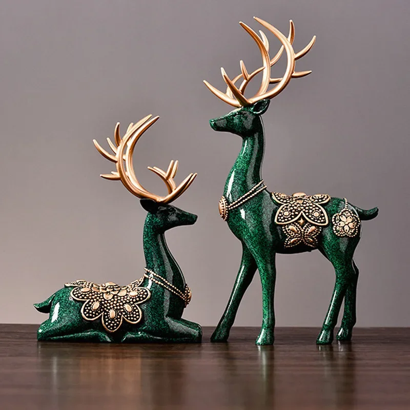 

Luxury Large Deer Resin Sculpture Desktop Book Nook Home Office Art Decoration Figurines Vintage Living Room Decoration