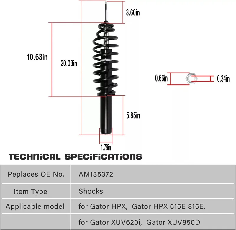 ANX Vorderer Linker oder Rechter Stoßdämpfer für John Deere Gator UTV AM137957 AM135372 für HPX, HPX 615E, 815E, XUV620I, XUV850D – Detail 6