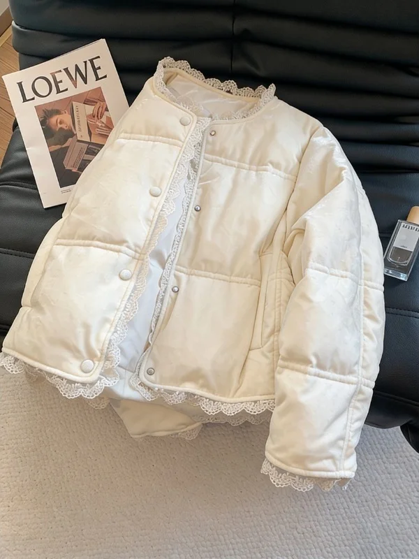 

Корейское хлопковое пальто в стиле ретро с кружевной строчкой, теплое женское модное зимнее пальто, нежное и сли