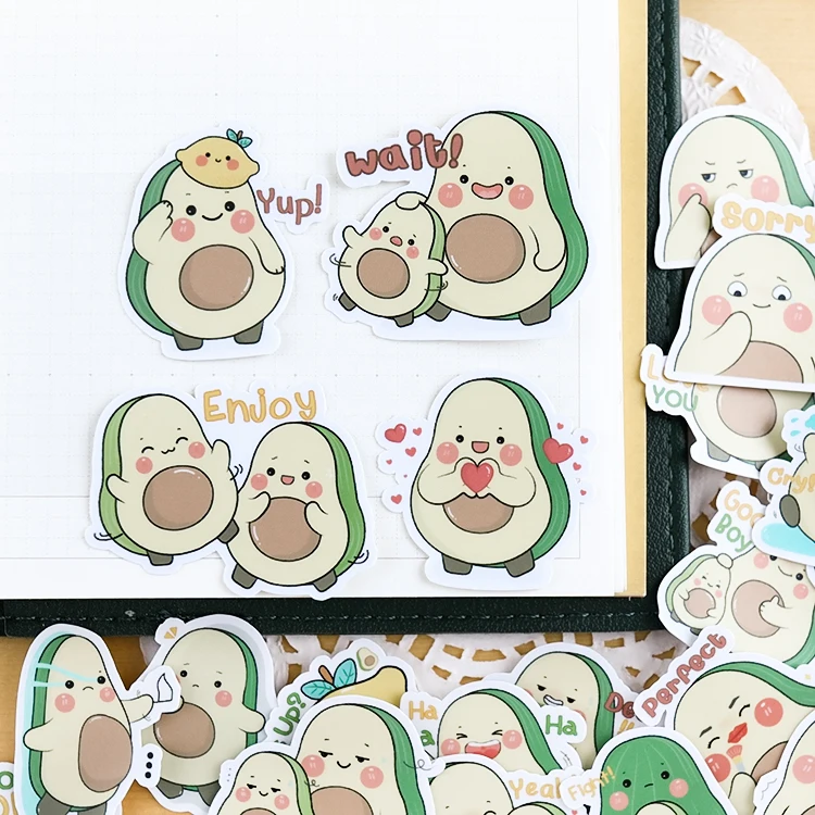 

Stickers 40pcs Hand Account Cartoon Avocado Food Stickers Hand Account Diy Photo Album Cute Ins Translucent Decorative