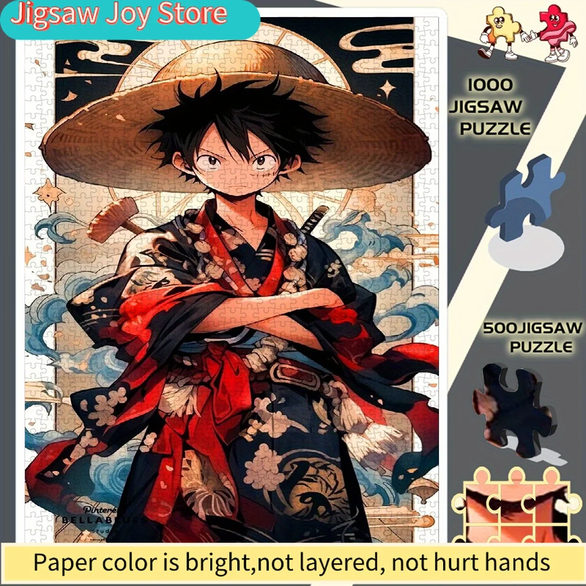 

Безрамочная бумажная головоломка с иллюстрацией Луффи в кимоно в стиле самурая — идеальный выбор для энтузиастов — развивающая головоломка — интерактивная игра