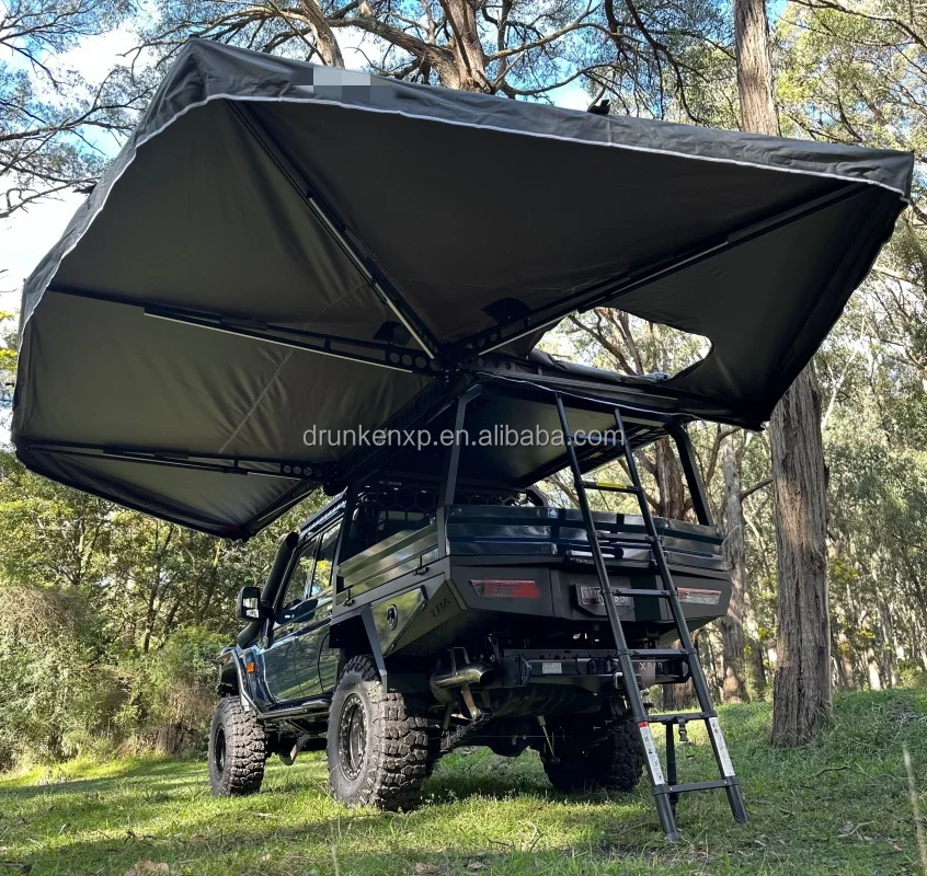

DrunkenXp 280G Canvas Fabric 270 Plus Degree 2.5m Radius Car Side Free Standing Awning And Wall