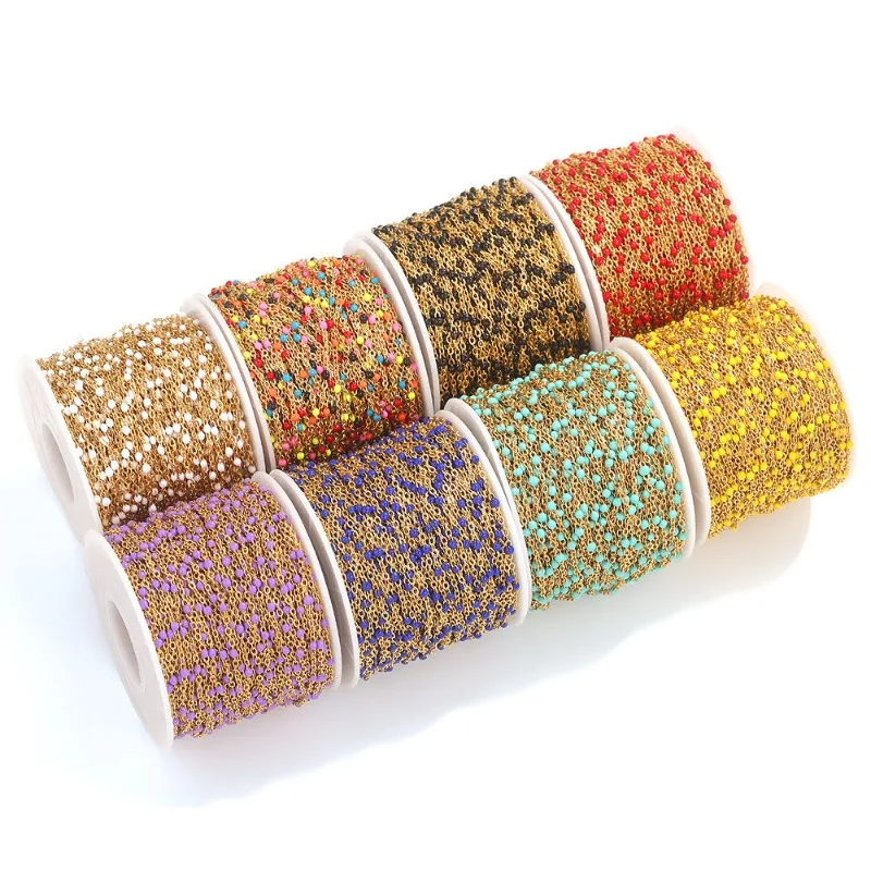 Cute Multicolored Gold Color Stainless Steel Enamel Beaded Chain for Jewelry Making Necklaces DIY Material Semi-finished Product view 3