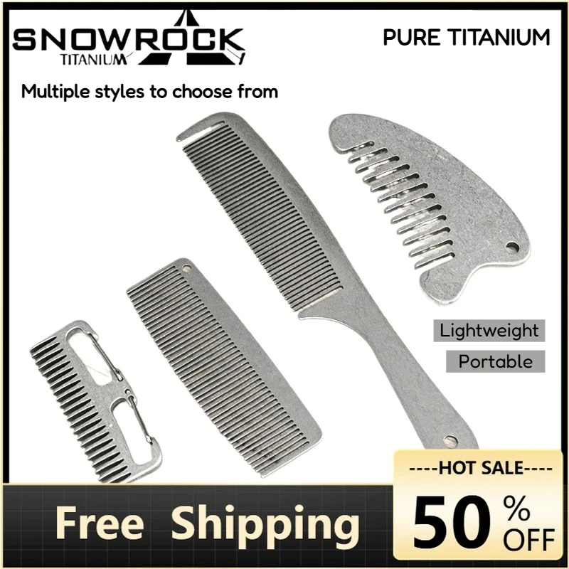 Pente de Cabelo e Barba SNOWROCK em Titânio com Acabamento Stone-Washed, Unissex, para Uso Doméstico e ao Ar Livre, Pente de Bolso para Homens e Mulheres, Ideal para Acampamento