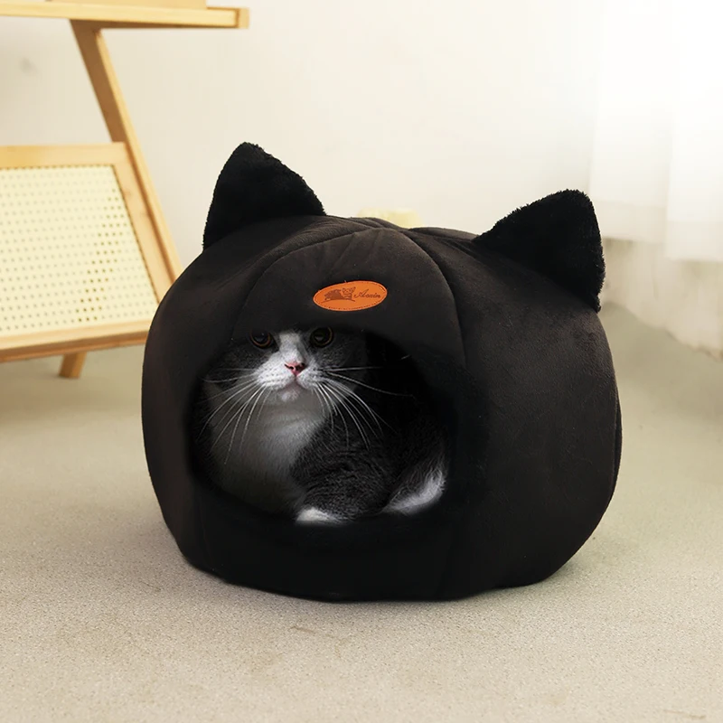 

Black New Deep Sleep Comfortable Winter Cat bed Small mat Basket Puppy House products Pet tent Comfortable Cave nest indoor Cama