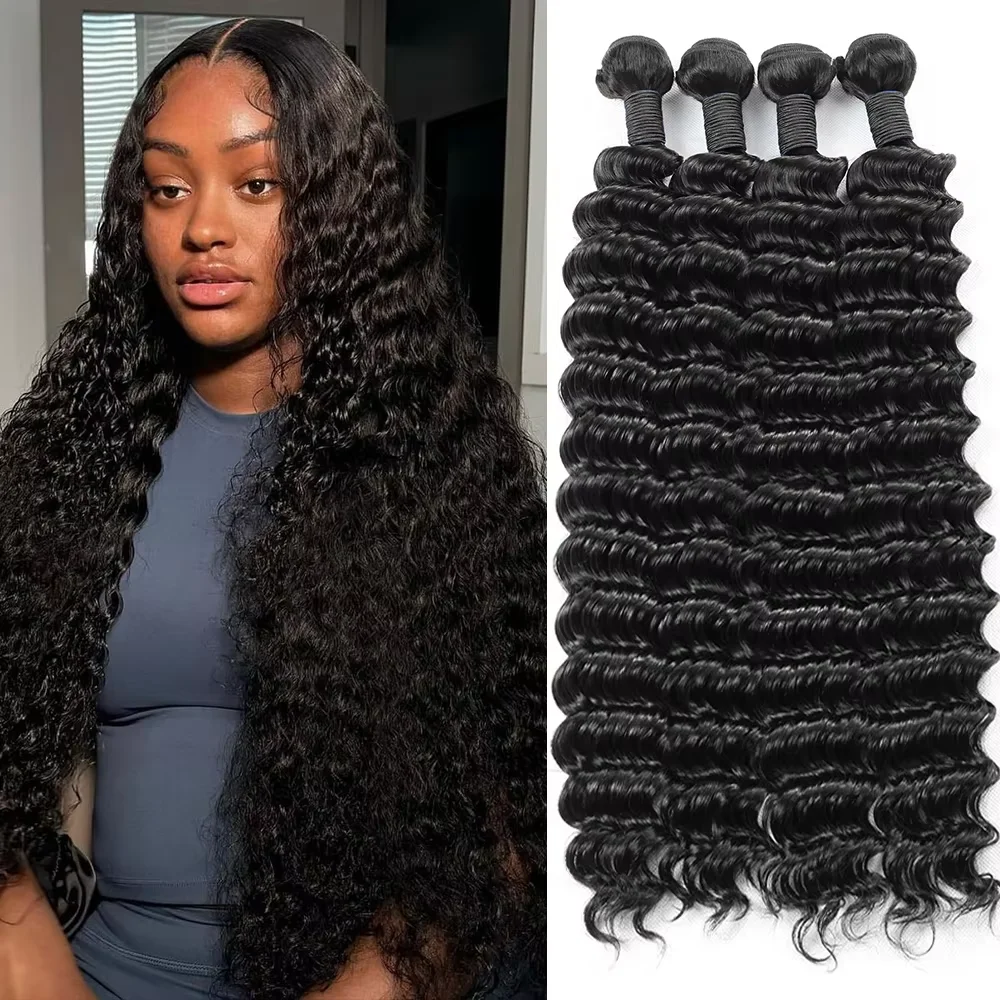 Deep Wave Bundles Human Hair Brazilian Virgin Hair Deep Wave Weave Bundle 12A Grade Unprocessed Human Hair