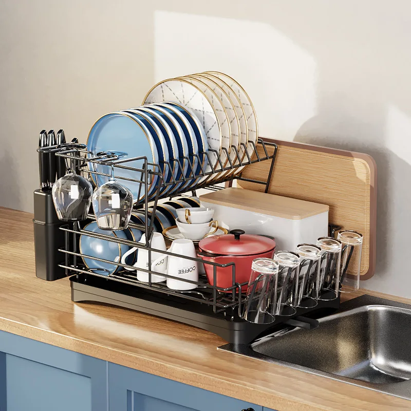 

Dish drain rack Double-layer multifunctional bowl and chopstick storage rack Household kitchen water cup rack