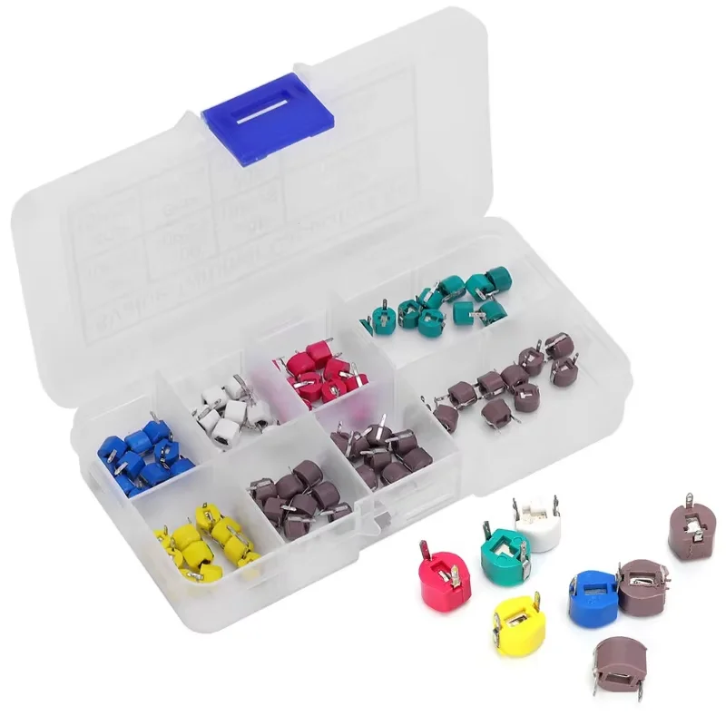 80PCS/Box Trimmer Variable Capacitor Kit - 6mm 8-Value Adjustable 5/10/20/30/40/60/70/120P for DIY Electronics Circuit Tuning