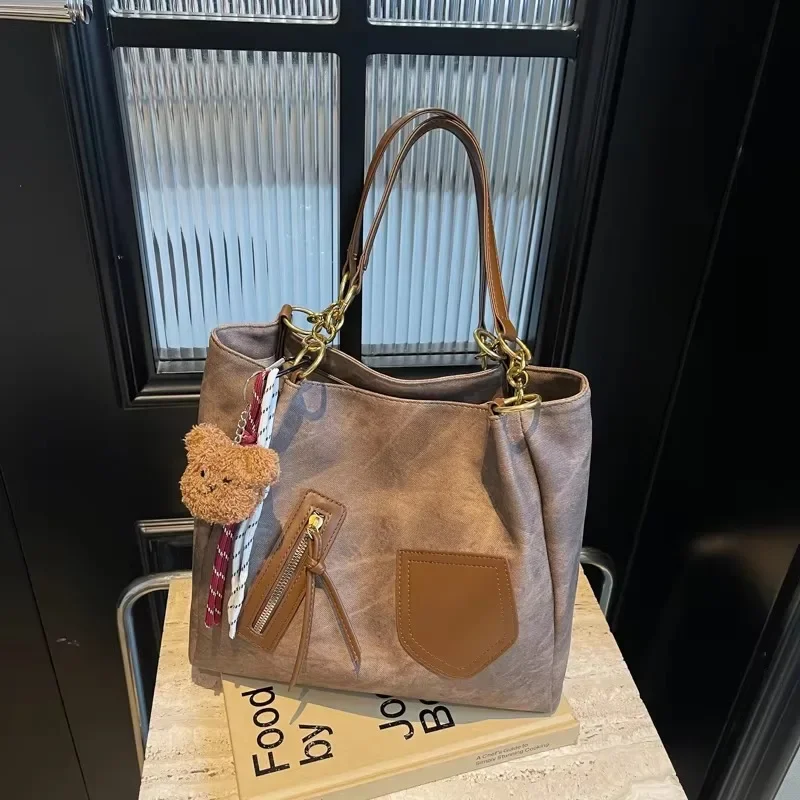 

Sewing Thread Tote Bags Zipper Pu Large Capacity Simple Versatile Commute Classic Style Shoulder Bags for Women 2025 Hot Sale