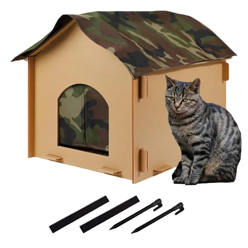 Outdoor Cat House Warm Cat Shelter Waterproof Outside Cat House Stray Cat Shelter Foldable Cat Outdoor House with Sleeping Pad