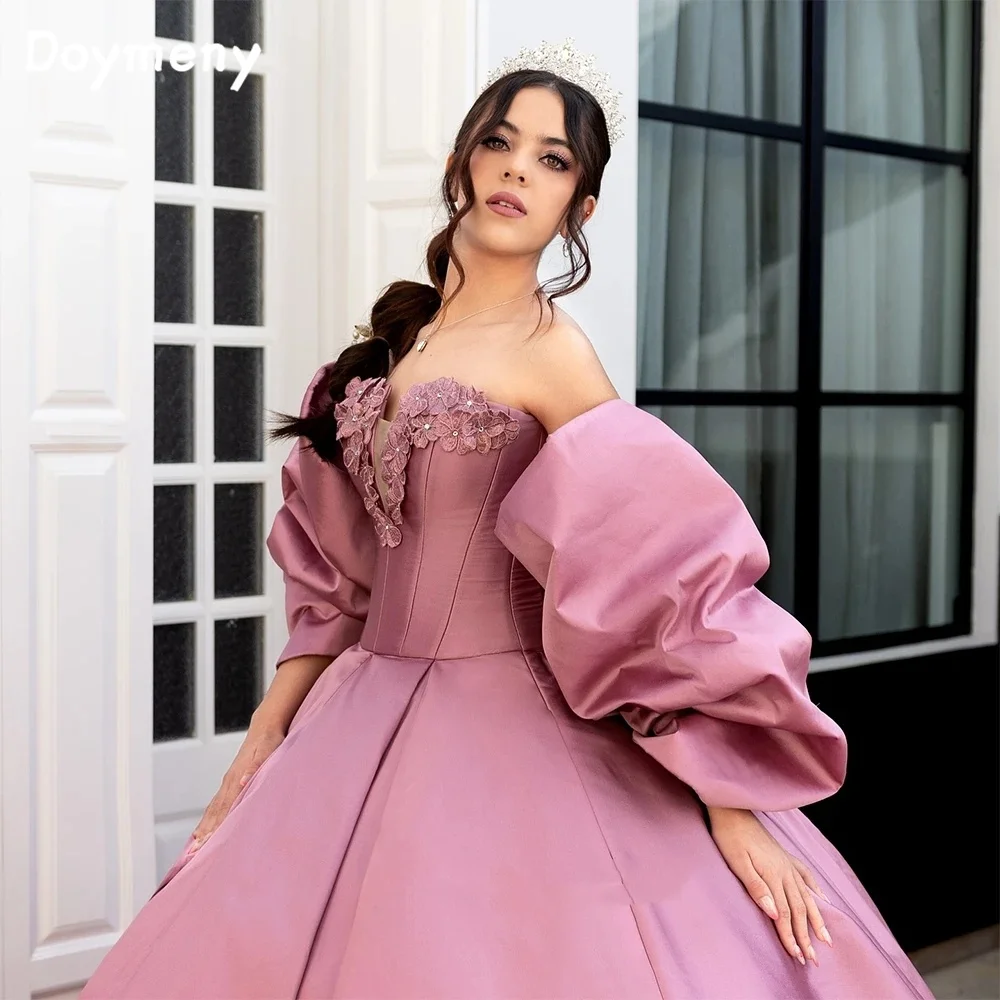 Doymeny Fancy 3D Floweers Sweetheart Quinceanera Dresses Puff Sleeves Satin for 15 Ans Vestidos De Baile Personalised