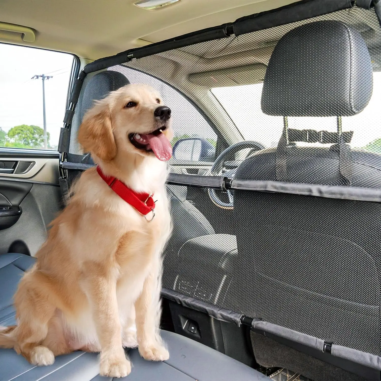 

56" Wide Escape-Proof Dog Car Barrier for SUVs & Trucks, Durable Back Seat Gate with See Through Mesh