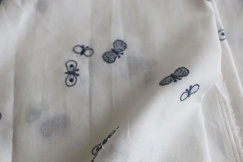 140cm Width Embroidered Cotton Flax Flying Butterfly DIY Hand-Wrapped Tablecloth Clothing Fabric