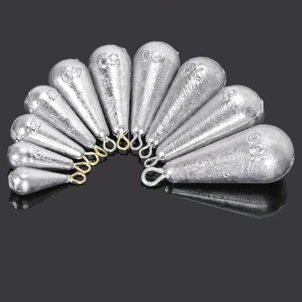 Poids de pêche en forme de goutte d'eau avec anneau de fixation, 10g-100g, 5 pièces/20 pièces, matériel de pêche, poids pour lancer et pêche au drop shot