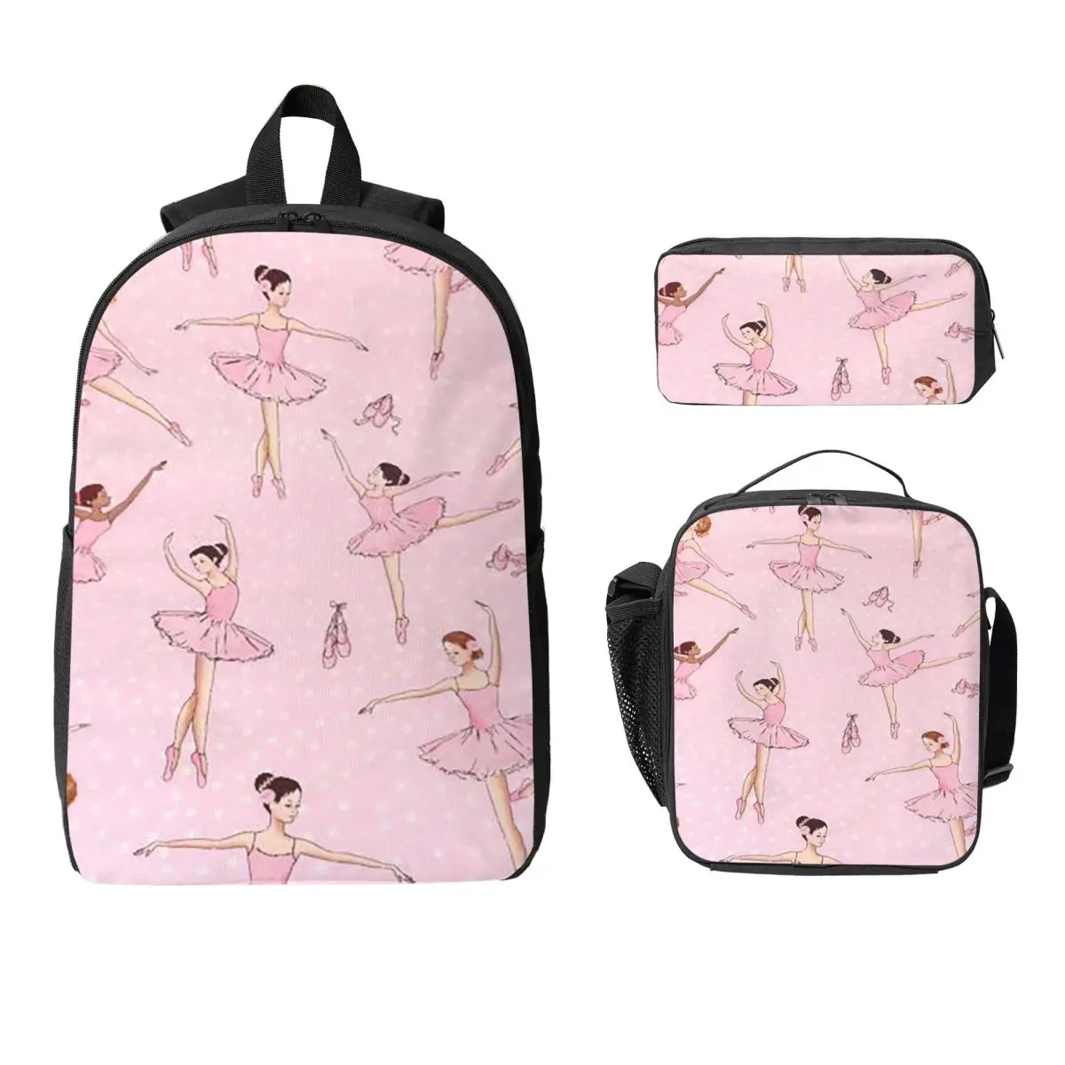 Ballett-Tanz macht mich frei – Ballerina-Tänzerin-Rucksack, Büchertasche, Schultasche, Umhängetaschen, 3-teilige isolierte Lunchtasche, Federmäppchen