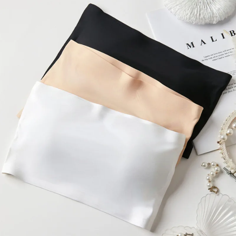 One Piece Sexy Tube Tops Women Strapless Removable Chest Cushion Push Up Bra Basic Black White Skin Ice Silk Thin Seamless Bra - view 5