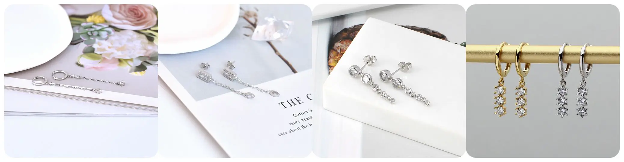 Damen-Ohrnadel aus reinem Silber, Serie 925er-Sterlingsilber, geometrisch/Schmetterling, Blumen-Anhänger, Creolen, Kristall-Zirkon-Schmuck – Detail 4