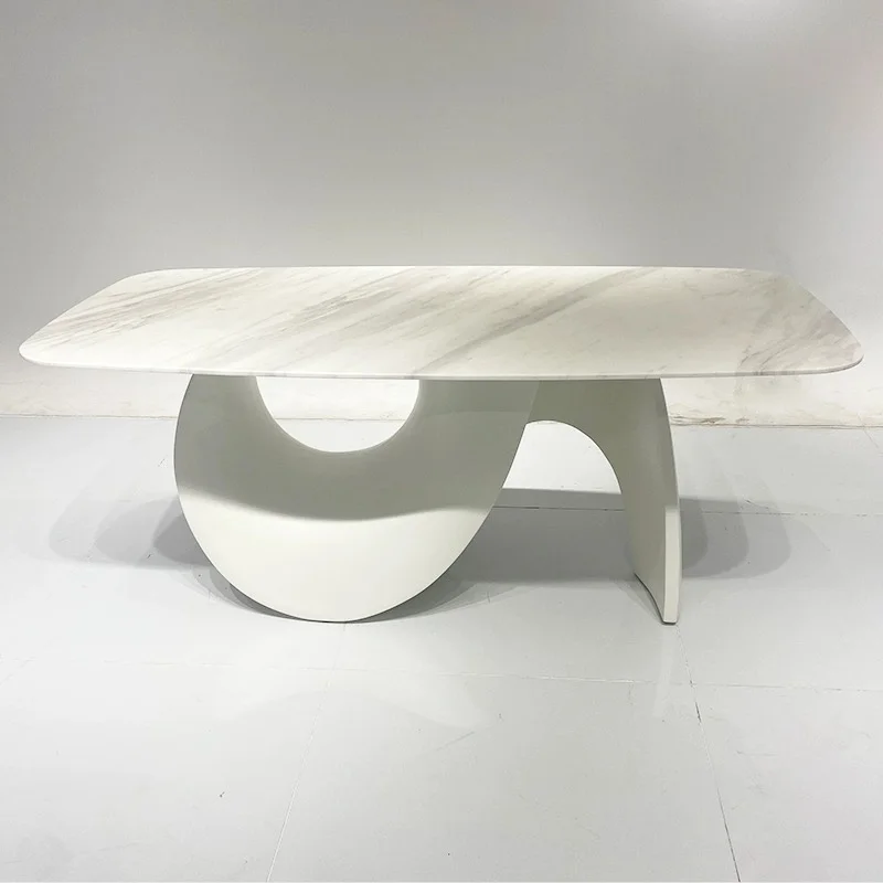 #Luxurious Large FRP Dining Table Marble Effect Top High End for Upscale Dining Areas Artistic Curved Base Dining Table