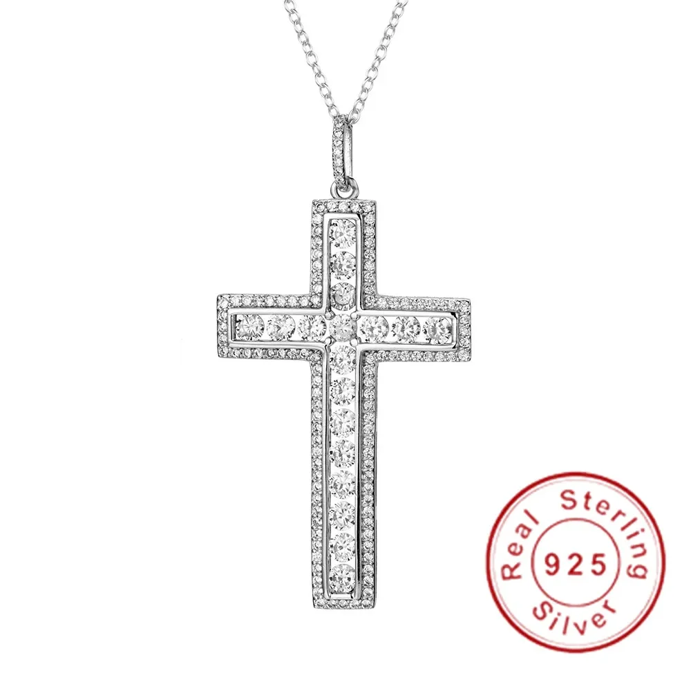 New 925 Silver Exquisite Bible Jesus Cross Pendant Necklace for women men Crucifix Charm Simulated Platinum Diamond Jewelry N024