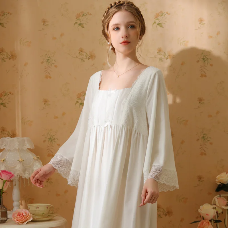 Princess nightgown female spring and autumn long-sleeved lace sweet ladies cotton court princess French long skirt nightgown new