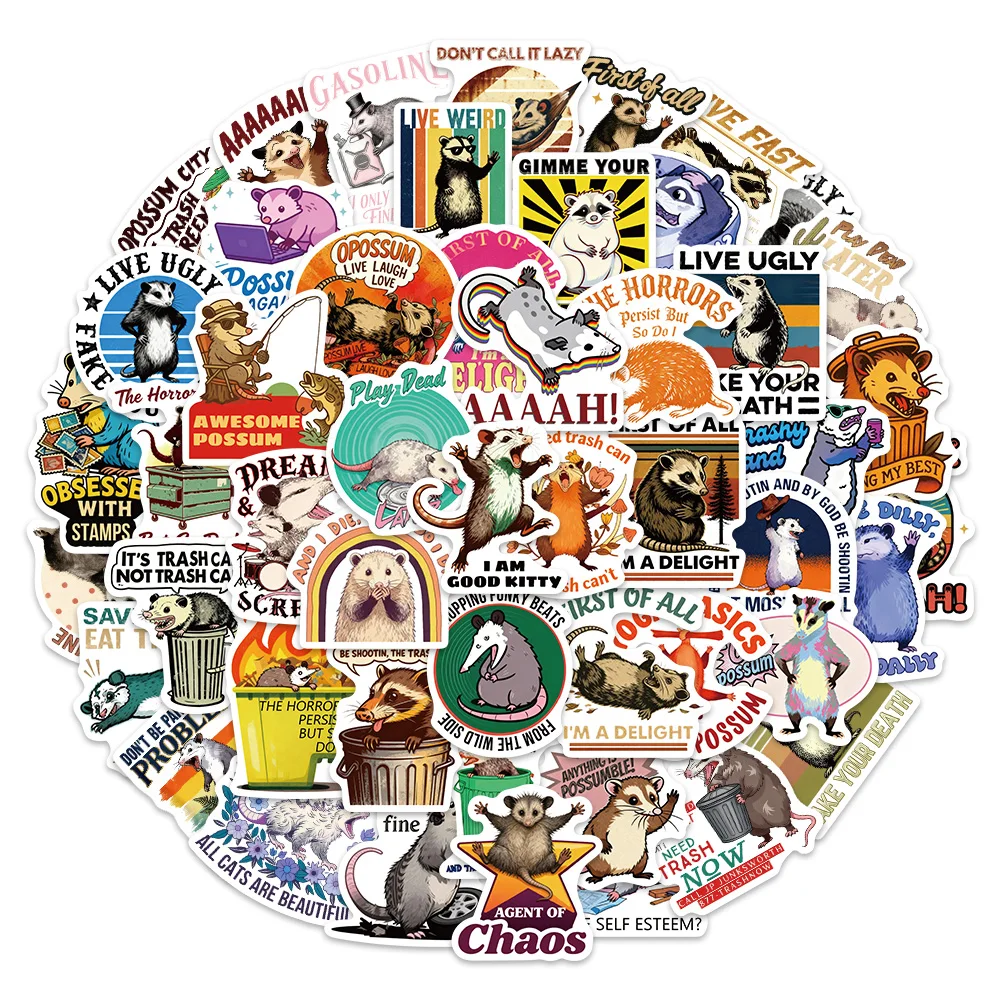 

50 шт. забавных мультяшных наклеек с опоссумами, креативные декоративные стикеры для телефонов, ноутбуков, кружек, компьютеров, скейтбордов, персонализированные наклейки