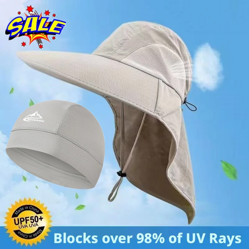 Upgrade Wide Brim Sun Hat With Neck Flap For Men Women Adjustable Outdoor 50+UPF Protection Safari Cap Hiking Fishing Hat